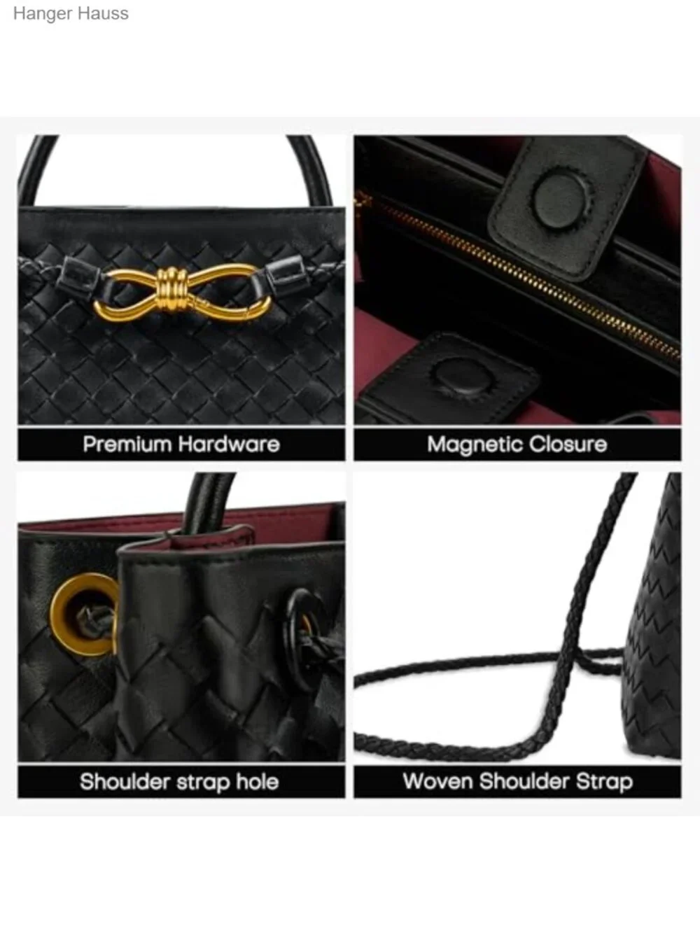 Woven Leather Shoulder Handbag Women Top Handle Tote Purse